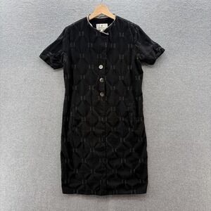 Emmelle Dress Small Black Puckered Cotton Short Sleeve Pockets Shift Avant Garde